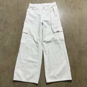 Gap Jeans Womens 6 White Wide Baggy Relaxed Fit Cargo Wide Leg Low Rise Denim